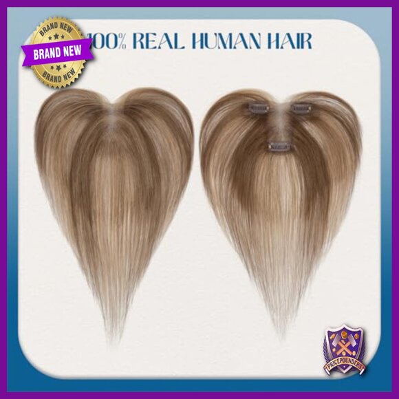 Human Hair Topper with Side Bangs, T-Part Lace Base, 11 Inch Length